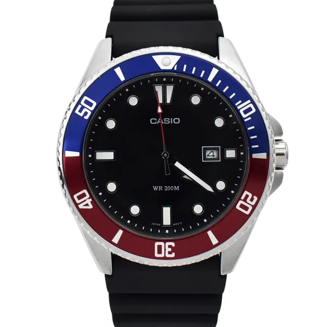 【CASIO 卡西歐】CASIO手錶 運動時尚紅藍水鬼膠錶(MDV-107-1A3VDF)