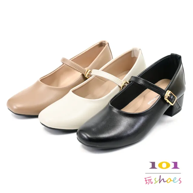 【101 玩Shoes】mit. 復古氣質圓頭中跟瑪莉珍鞋(黑色/米色/可可色 36-40碼)