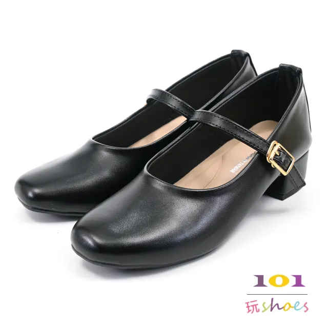 【101 玩Shoes】mit. 復古氣質圓頭中跟瑪莉珍鞋(黑色/米色/可可色 36-40碼)