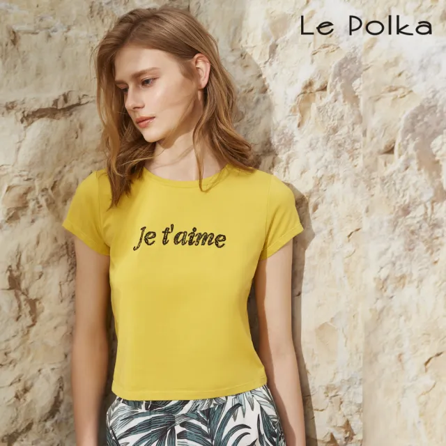 【Le Polka】經典短版合身刺繡T恤-女