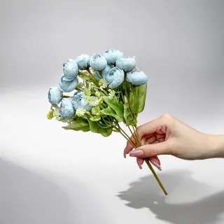 【Floral M】法式花園藍色圓葉小玫瑰花束仿真花花材 （1入組）(人造花/塑膠花/假花/裝飾花)