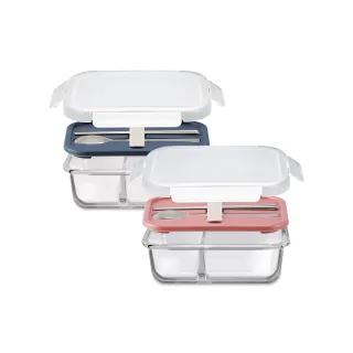 【LocknLock 樂扣樂扣】耐熱玻璃餐具便當盒 930ml(藍/粉 - 2入組)