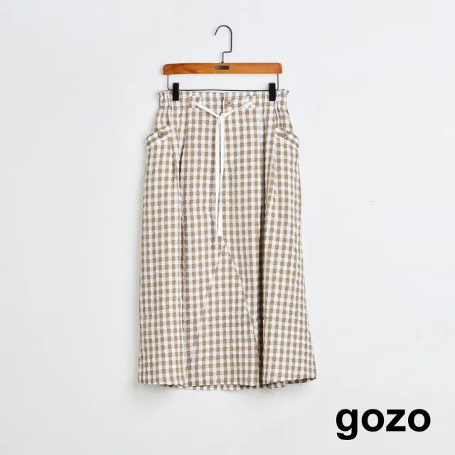 【gozo】MOMO獨家款★限量開賣 格紋綁帶鬆緊中長裙(兩色)