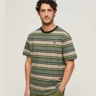 【Superdry】男裝 短袖T恤 Relaxed Fit Stripe(綠條紋)