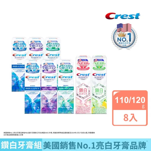 【Crest】牙膏超值8入   牙齒美白(極致鑽白110g x6+香氛鎖白120g x2)