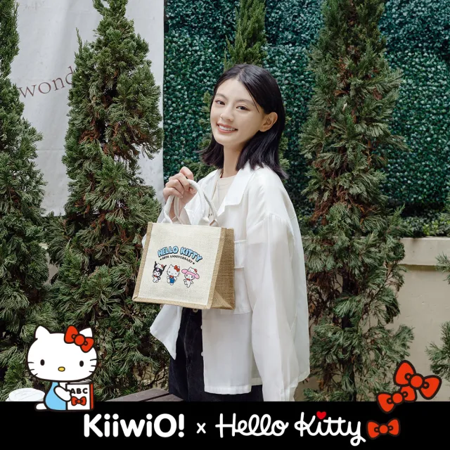【Kiiwi O！官方直營】Hello Kitty 凱蒂貓聯名款．50th.棉麻隨行袋 多色選(凱蒂貓/棉麻袋/購物袋/環保)