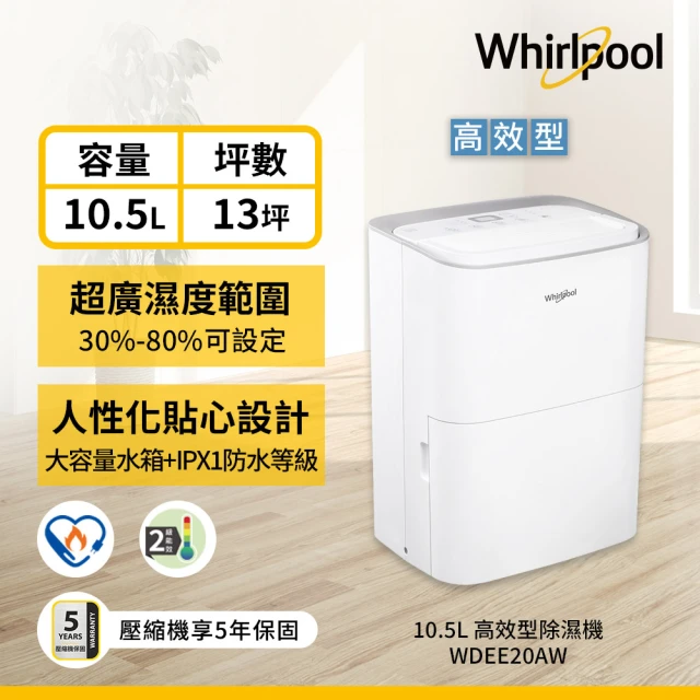 【Whirlpool 惠而浦】二級能效10.5公升節能除濕機WDEE20AW(貨物稅減免$900)