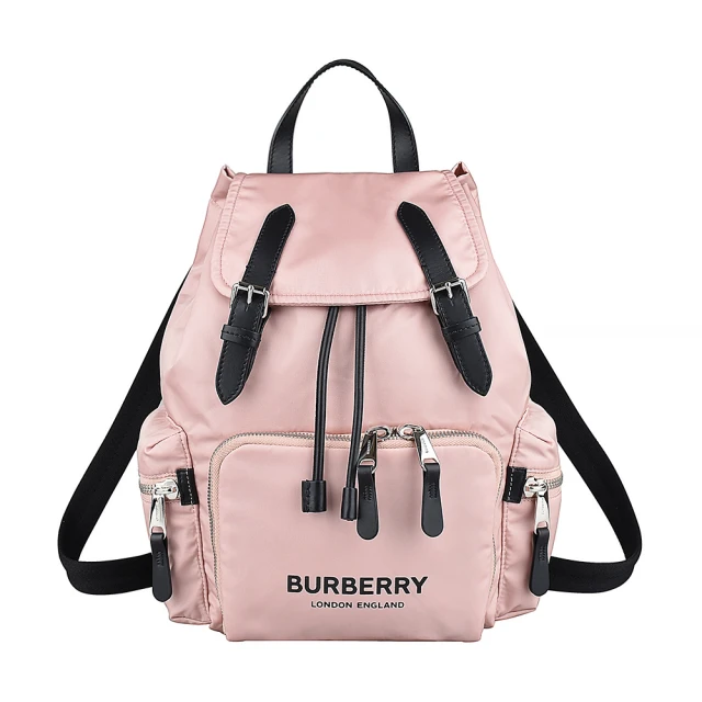 BURBERRY 巴寶莉 BURBERRY THE RUCKSACK字母LOGO壓釦式尼龍掀蓋束口後背包(粉紅)