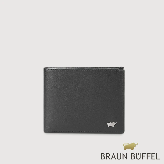 BRAUN BUFFEL 德國小金牛 台灣總代理 布爾斯 8卡中間翻零錢袋短夾-黑色(BF532-318-BK)