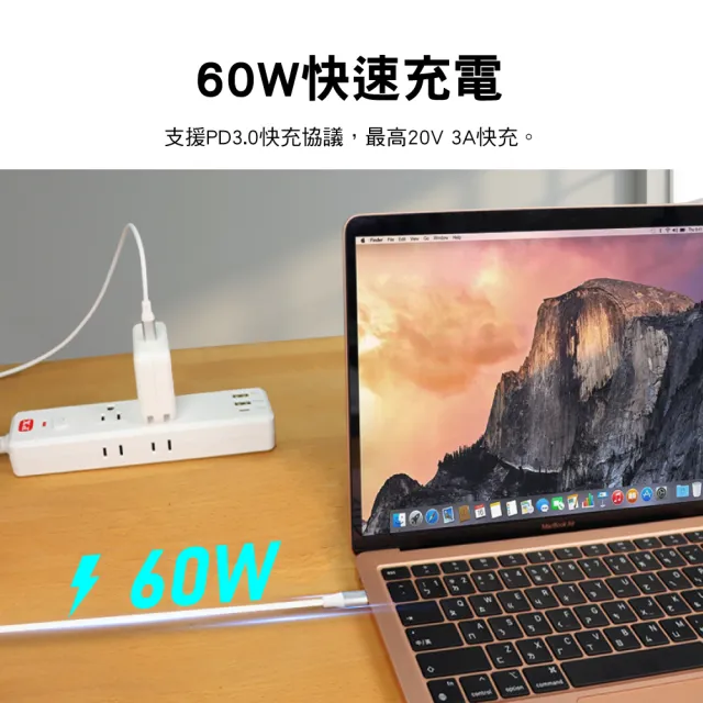 【PX 大通-】贈束帶 1米 Type C 雙向快充線 智能IC USB 2.0 充電線手機線iphone蘋果apple(ACC2-1W)