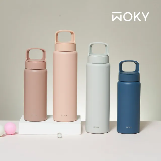 【WOKY 沃廚】輕芯鈦瓷提手運動保溫瓶600ml(運動水壺/保冰保溫杯)