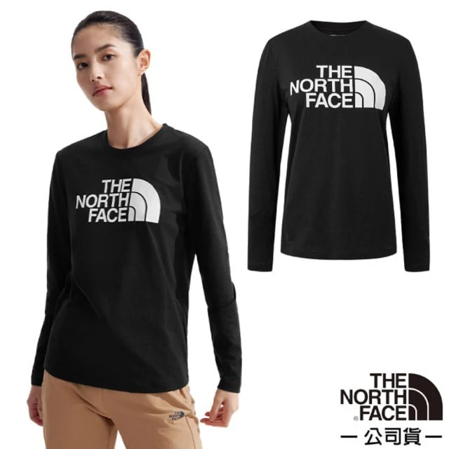 The North Face 女 FLASHDRY 吸濕透氣排汗長袖圓領T恤.休閒套頭衫.運動上衣(8AKU-JK3 宇宙黑)