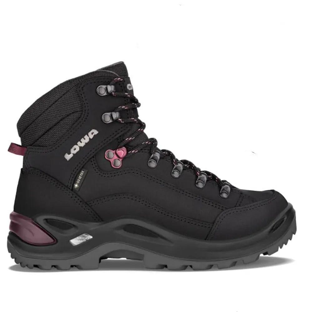 【LOWA】女 歐洲製造 RENEGADE GTX 中高筒防水透氣多功能健行鞋_登山鞋(LW320945-3599 黑/紫紅)