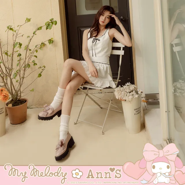 【Ann’S】My melody X Ann’S美樂蒂大蝴蝶結愛心扣 可拆繫帶2WAY厚底樂福鞋6cm(粉)