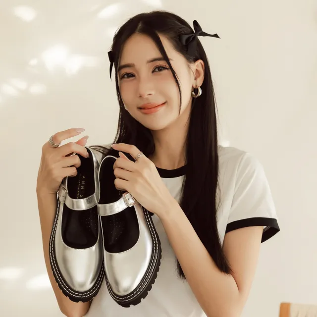 【Ann’S】韓系學院風-方便魔鬼氈厚底瑪莉珍鞋5.5cm(銀)