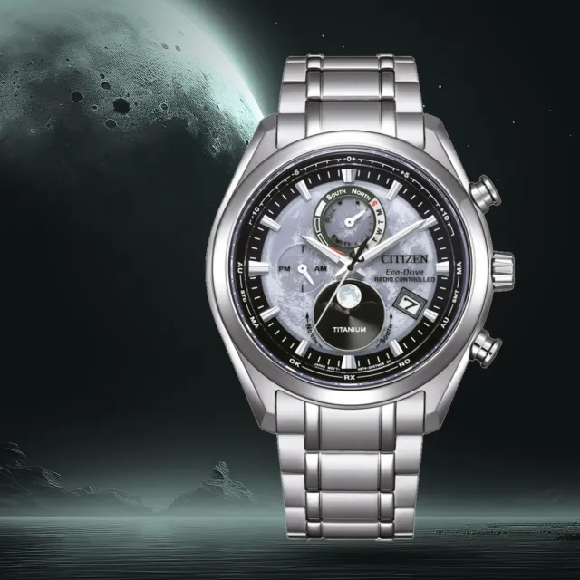 【CITIZEN 星辰】GENTS 月相電波接收 鈦金屬 計時手錶 石英錶-43mm(BY1010-81H)