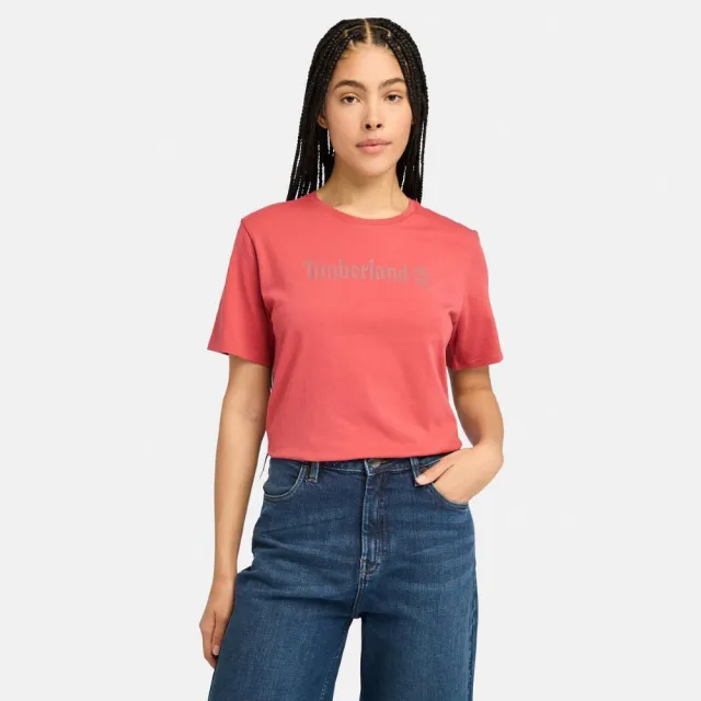 【Timberland】女款玫瑰紅LOGO休閒短袖T恤(A6AZPEFT)