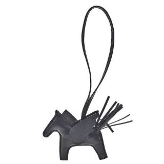 【Hermes 愛馬仕】RODEO飛馬造型小羊皮鑰匙圈/吊飾(迷你-黑色H083010CA-BLK)