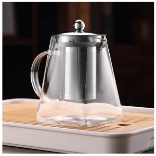 【Ho覓好物】550ml 方形玻璃茶壺 304不鏽鋼 高硼矽玻璃(玻璃泡茶壺 茶壺 玻璃茶壺 四方玻璃壺 JP2561)