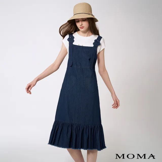 【MOMA】愛心牛仔吊帶洋裝(深藍色)