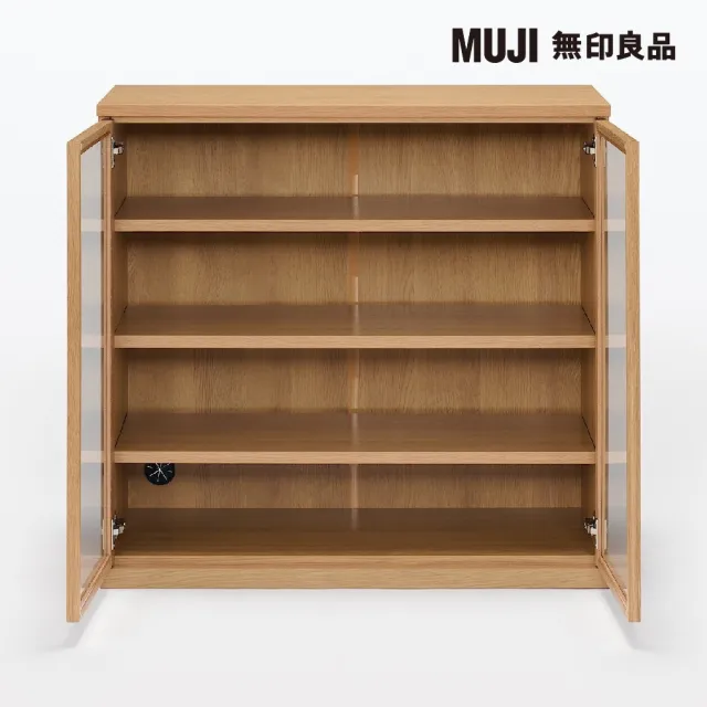 【MUJI 無印良品】橡木收納櫃/玻璃門 寬88*深44*高83cm。商品重量：約47kg。(大型家具配送)