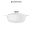 【Le Creuset】盒損福利品_典藏琺瑯鑄鐵鍋圓形燉鍋 24cm(棉花白-鋼頭-內鍋白)