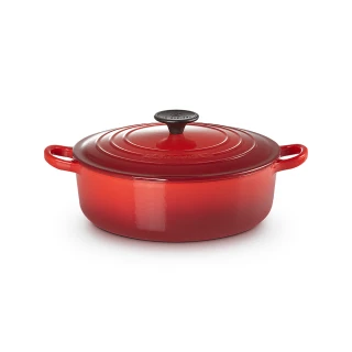 【Le Creuset】盒損福利品_琺瑯鑄鐵鍋圓形燉鍋24cm(櫻桃紅-電木頭-內鍋白)