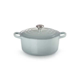 【Le Creuset】典藏琺瑯鑄鐵鍋圓鍋 22cm(海洋之花-鋼頭-內鍋白)