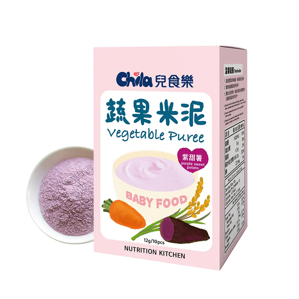 【Chila 兒食樂】蔬果米泥-紫甜薯 10包*12g/盒(副食品首選 天然食材 營養均衡 方便快速 無添加 4M+適用)