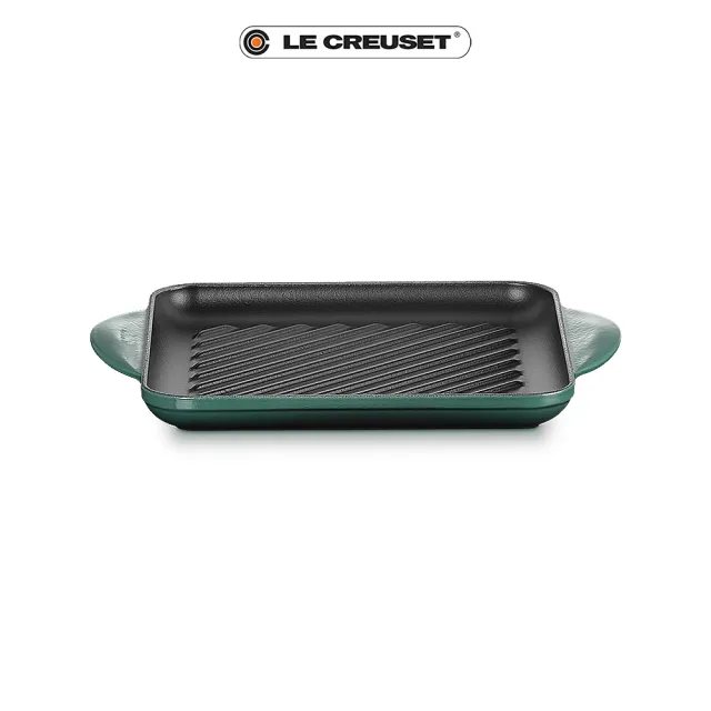 【Le Creuset】琺瑯鑄鐵鍋雙耳正方烤盤 24cm(綠光森林)