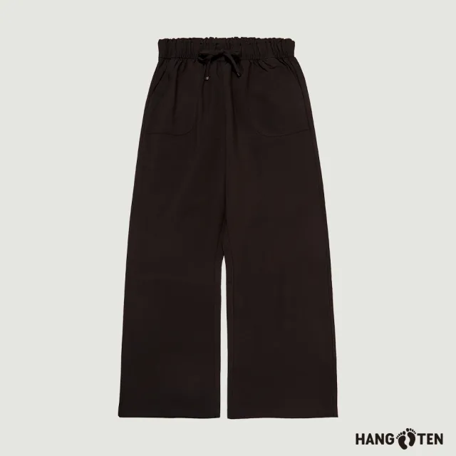 【Hang Ten】女裝-WIDE FIT鬆緊腰頭抽繩縲縈寬版長褲(黑)