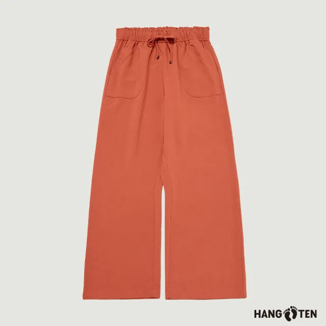 【Hang Ten】女裝-WIDE FIT鬆緊腰頭抽繩縲縈寬版長褲(琥珀色)