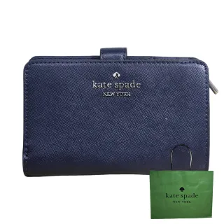 【KATE SPADE】Kate Spade 防刮皮革雙折釦式中夾深藍色(贈原廠紙袋)