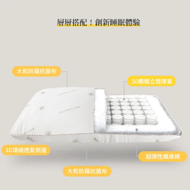 【寢城之戀】買1送1 台灣製造 日本大和防蹣抗菌獨立筒釋壓枕(17cm)