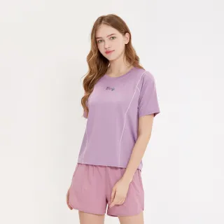 【Hang Ten】女裝-恆溫多功能-涼感彈性剪接線拚色短袖機能T恤(粉紫)