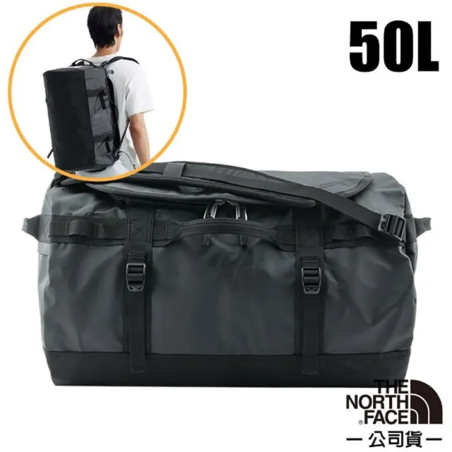 【The North Face】Base camp duffel 防水耐磨背提兩用旅行袋50L.手提後背行李袋(52ST-53R 時尚黑)