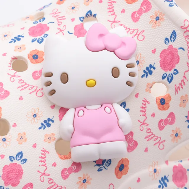 【HELLO KITTY】15-18cm 滿版花朵園丁鞋 白 中童鞋