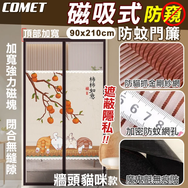 COMET 金剛網加密防蚊防偷窺磁吸門簾-牆頭貓咪(靜音門簾 免打孔門簾 防蚊門簾 磁釦門簾/YJB008)