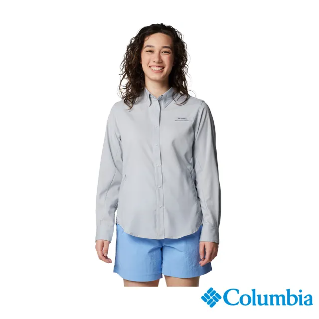 【Columbia 哥倫比亞】女款-防曬快排長袖襯衫-灰藍(UFL72780GL/IS)
