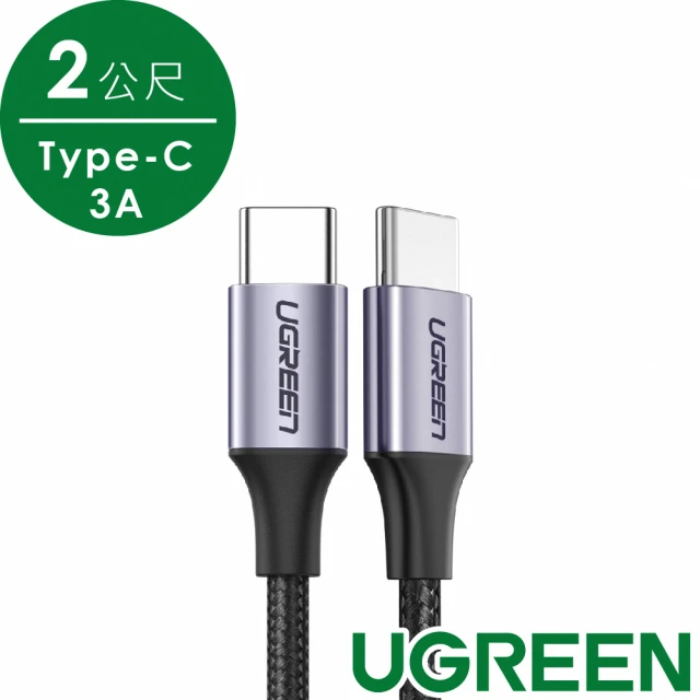綠聯 USB-C/Type-C 3A快充傳輸線 公對公傳輸線 60W快充 2入組(2公尺/金屬編織版)