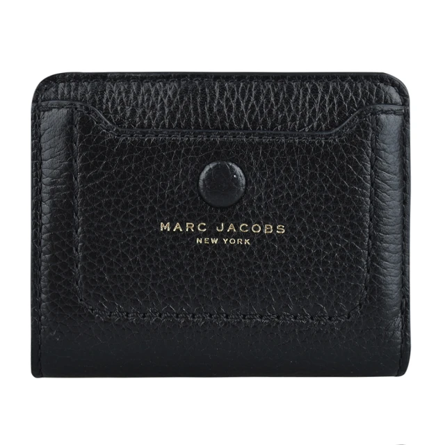 MARC JACOBS 馬克賈伯 MARC JACOBS 燙金LOGO釦式荔枝紋牛皮拉鍊短夾(黑)