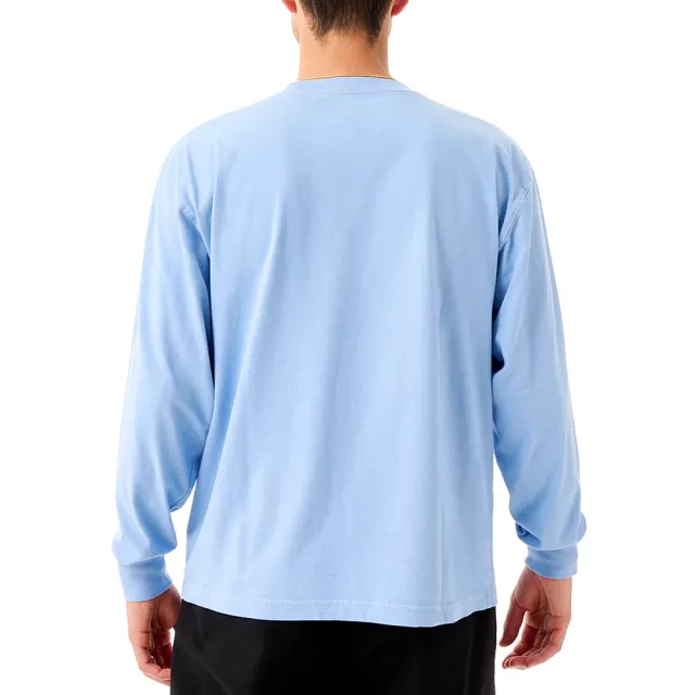 【Dickies】TOM KNOX 聯名－男款深藍色純棉胸前撞色線型條紋休閒長袖T恤｜DK012208H07