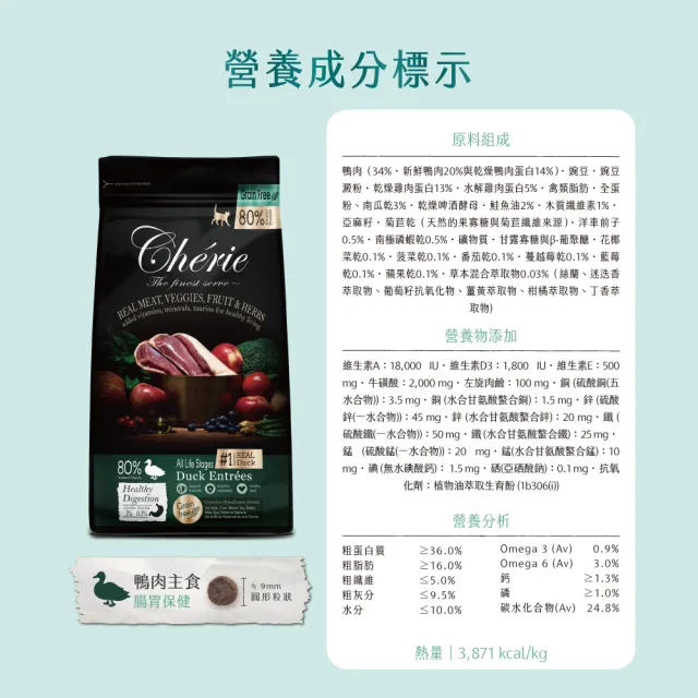 【Cherie 法麗】真肉配方全營養貓糧｜無穀配方｜400g(貓飼料/貓乾糧/無穀配方/成貓/低致敏配方/荷蘭製造)