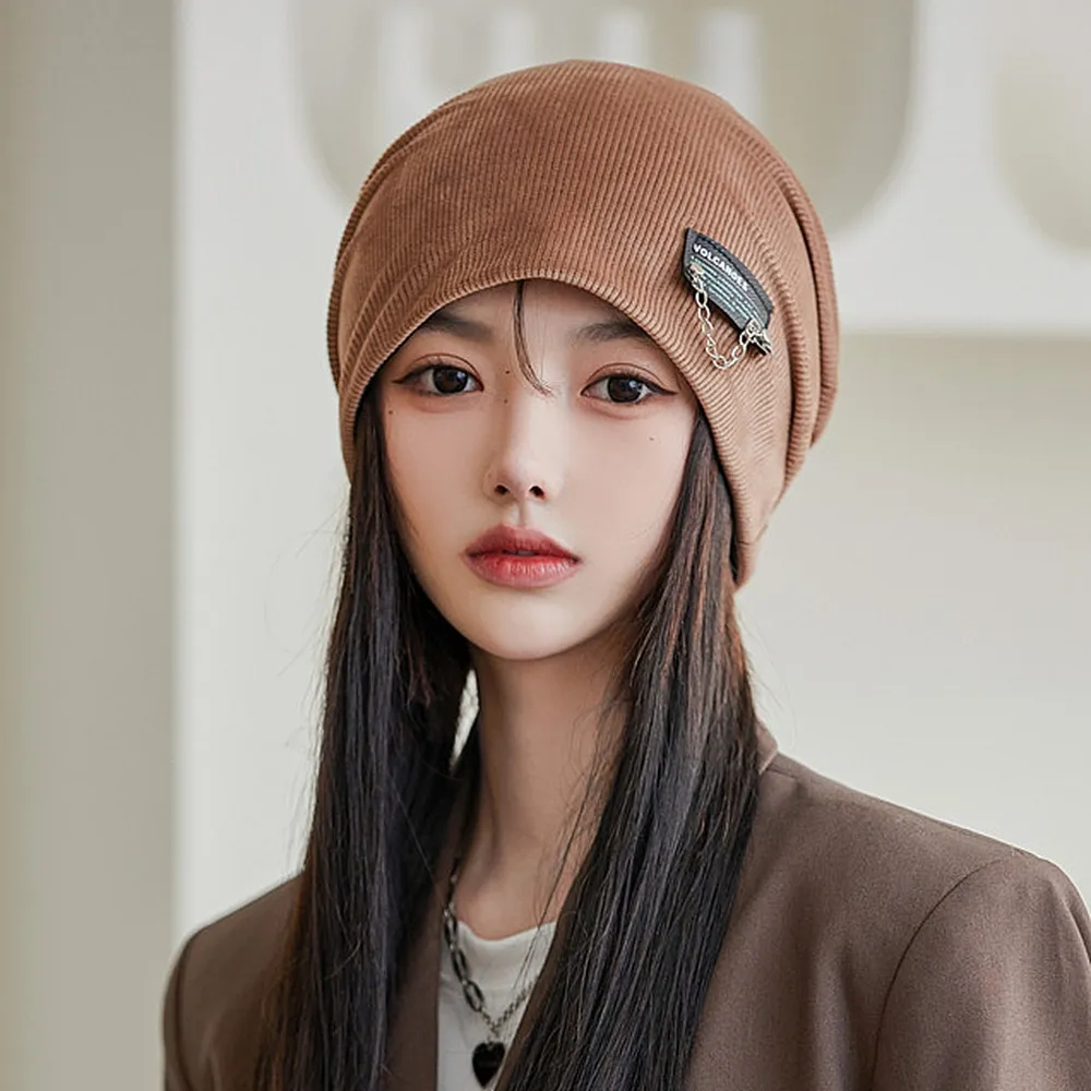 【Acorn 橡果】韓系鍊條保暖毛帽月子帽防曬機能帽頭罩9361(卡其)