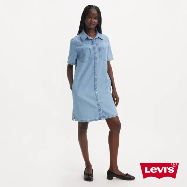 【LEVIS 官方旗艦】女款 襯衫式短袖丹寧牛仔洋裝 人氣新品 A9480-0000