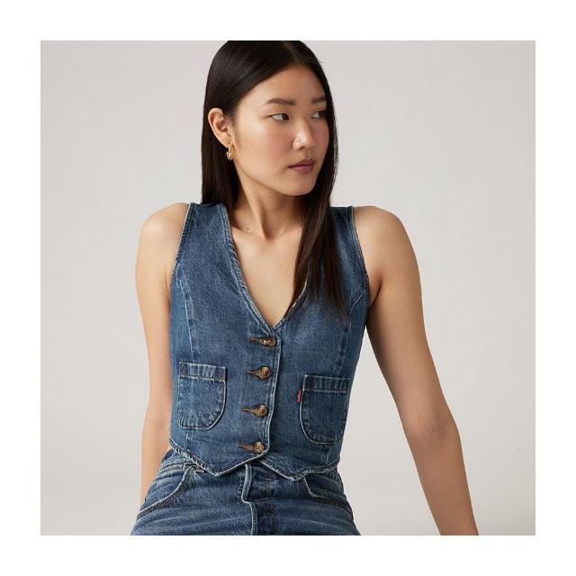 【LEVIS】女款 深V復古丹寧牛仔背心 熱賣單品 A8749-0013