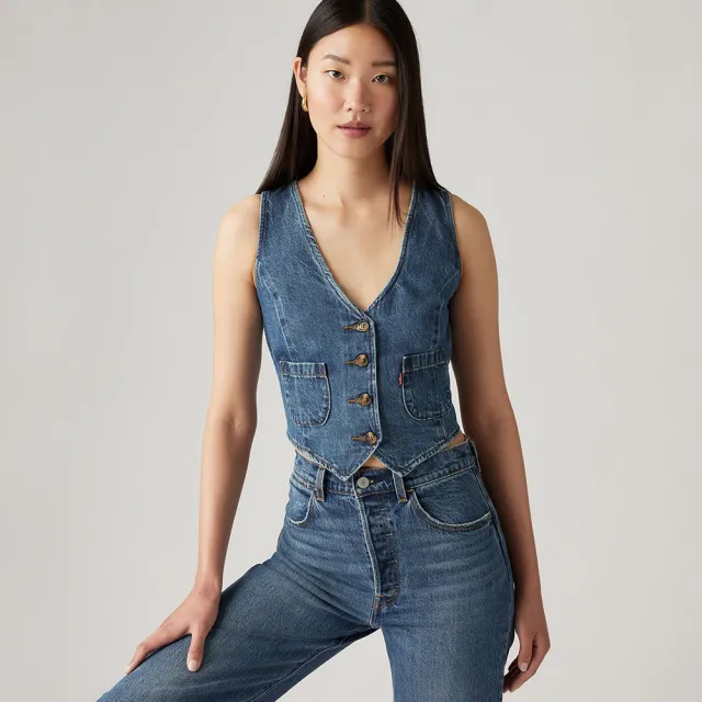 【LEVIS 官方旗艦】女款 深V復古丹寧牛仔背心 人氣新品 A8749-0013