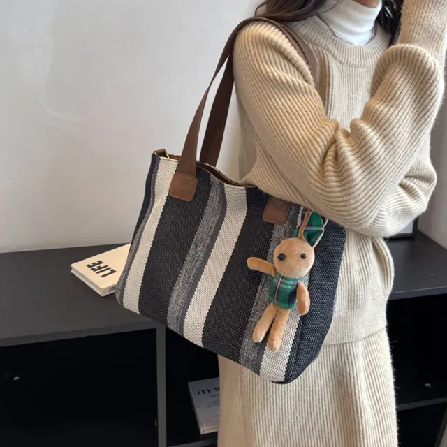 【Starshop】雙11 帆布通勤托特包 大容量手提包包 側肩包 單肩包 女包(休閒百搭 外出好單品)