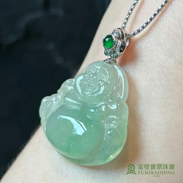 【Fubibaoding jeweler 富璧寶鼎珠寶】糯冰種淡綠翡翠彌勒佛墜(天然A貨 翡翠 彌勒佛 送禮)