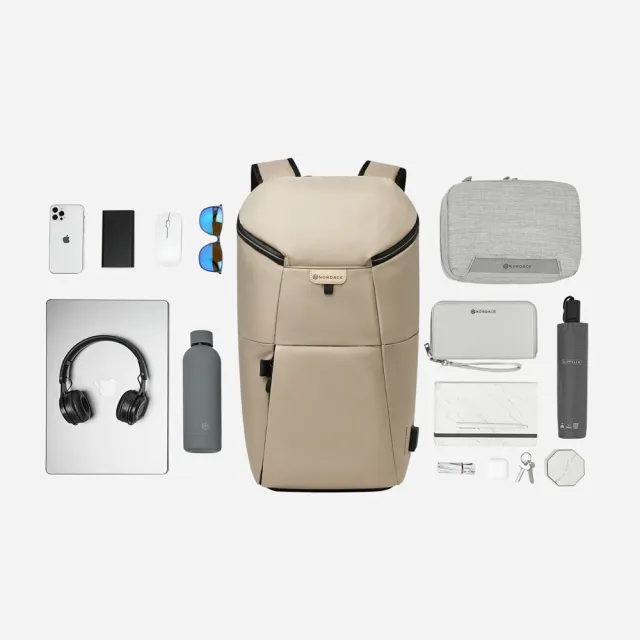 【Nordace】雙11 Aerial Infinity 卡其色揭蓋式後背包/書包/電腦包 ND1112-5(旅行登山遠足上班上